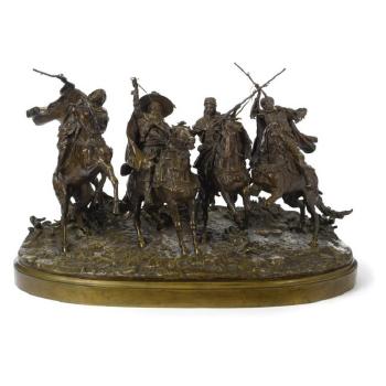 A Monumental Russian Bronze Group: Arabic Horse Games by 
																	Eugene Alexandrovic Lanceray