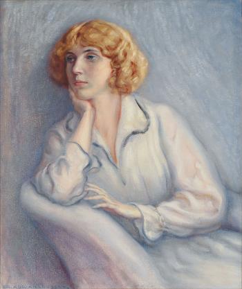 Portrait einer jungen blonden Dame by 
																	Eduard Adrian Dussek