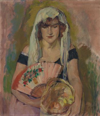 Portrait einer jungen Frau mit Fächer by 
																	Emilie von Hallavanya