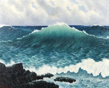 A seascape (cresting wave) by 
																	Fred A Cady