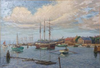 Marine, bateaux au mouillage by 
																	Georg Valdemar Gundorff