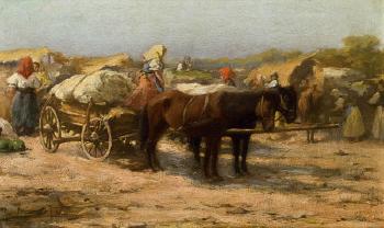Ungarische Bauern mit Pferdewagen by 
																	Ferenc Rosenmayer