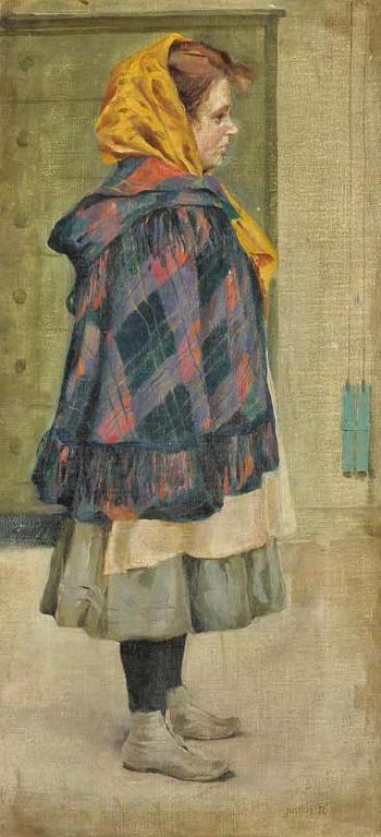 A figure of a girl in a yellow scarf by 
																	Rainhold Justich