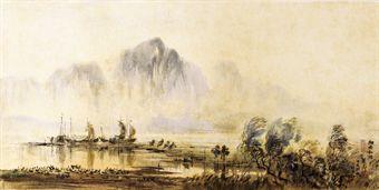 Fishing Boats by the Misty River by 
																	 Lan Yinding