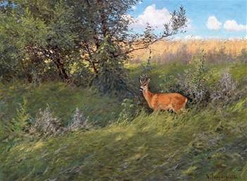 Roebuck in a summer landscape by 
																	Dimitrij Prokofieff