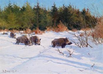 Wild boar in a winter woodland by 
																	Dimitrij Prokofieff