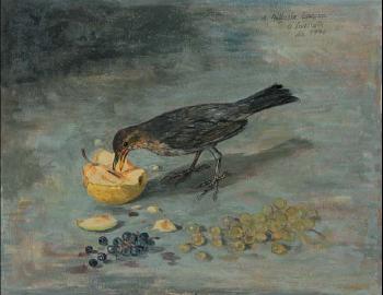 Uccellino con mela by 
																	Oscar Saccorotti
