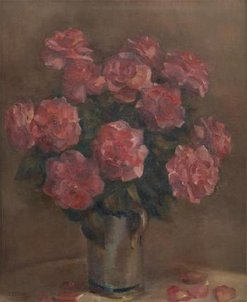 Pichet fleuri de roses by 
																	Charles Quoniam
