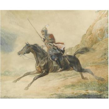 Charging Horseman Of The Mountain Caucasian Semi-squadron by 
																	Adolph Ladurner