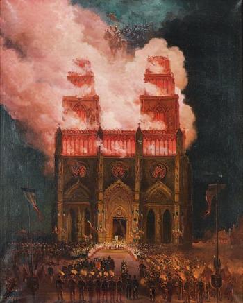 Célébration pyrotechnique en l'honneur de Jeanne d'Arc à la Cathédrale d'Orléans by 
																	Charles Dominique Oscar Lahalle
