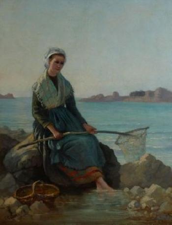 Jeune femme à la pêche by 
																	Charles Guernier