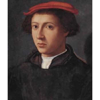 Portrait Of  A Young Man, Bust Length Turned Slightly To The Left, Wearing A Red Cap by 
																	Dirck Jacobsz van Amsterdam