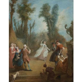 Elegant Figures Playing Shuttlecock In A Park by 
																	Pierre Antoine Quilliard