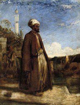 Portrait of an arab outside a mosque by 
																	William James Muller