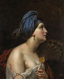 Femme au turban et à l'éventail en plumes de paon by 
																	Etienne Raffort
