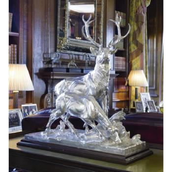 A French Silvered-Bronze Figure Of A Buck And Doe by 
																	Charles Paillet