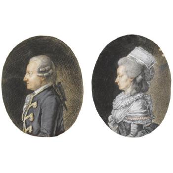 A Pair Of Profile Portraits Of A Lady And Gentleman, Half Length by 
																	 Vallieres