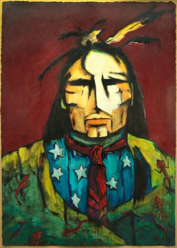 Indian portrait with stars and stripes (desc) by 
																	Arlene Tudell Haiyen