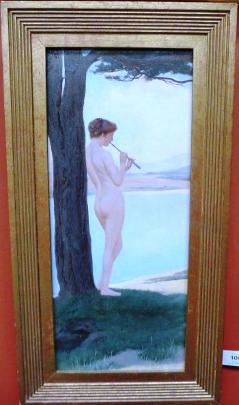 Nude girl playing flute beside a lake by 
																	Charles Prosper Sainton