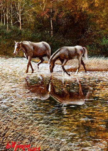 Horses at stream by 
																	Bill Jaxon