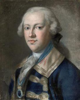 Portrait of a gentleman possibly George Frederick Nugent, Lord Delvin, later 7th Earl of Westmeath (1760-1814), half-length, wearing the insignia of the Order of St Patrick by 
																	Francois-Xavier Vispre