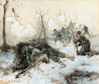 Two scenes of French and North African soldiers in the Franco-Prussian War (one illustrated) by 
																	Paul de Katow