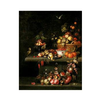 Still life with a basket of fruit, peeled lemon, garlands of flowers by 
																	 Pseudo Simons