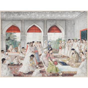Noblewomen playing chess by 
																	 Lucknow School