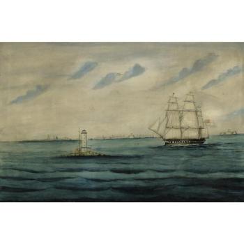 HMS Euryalus blockading Cronstad by 
																	Isaac Lush