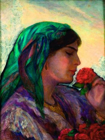 Jeune femme aux roses by 
																	Salomon Taib
