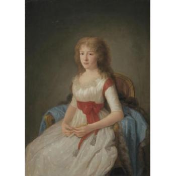 Portrait of young woman in white dress by 
																	Agustin Esteve