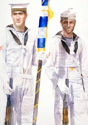 Sailors holding the Greek flag by 
																	Andreas Karagian