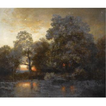 A river landscape at dusk by 
																	Heinrich Vosberg