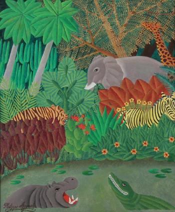 Jungle with exotic plants and animals by 
																	Philippe-Auguste Salnave
