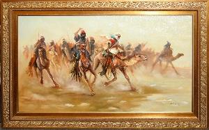 Arab warrios on charging camels and horses by 
																	Qais Al-Sindy