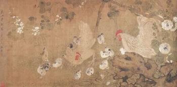 Hühnerpaar mit Küken by 
																	 Tang Hong