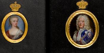 George II (1683-1760) King of England (1727-1760). Queen Caroline of Brandenberg-Ansbach (1683-1737) by 
																	Christian Friedrich Zincke