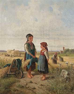 Bauernkinder bei der Kornernte by 
																	Bernard Frohlich