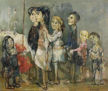 Children in line by 
																	Jean Jansem