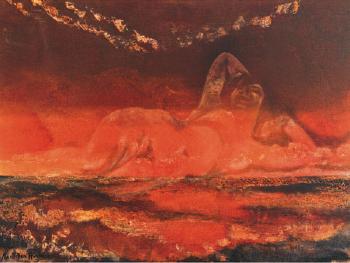 Comely cloud (Nude lady floating) by 
																	Gordon MacMillan-Hughes