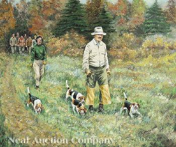 Wolver beagles: Captain C. Oliver Iselin and two couples after a good run, Aldie, Virginia by 
																	Clarence Calhoun Fawcett