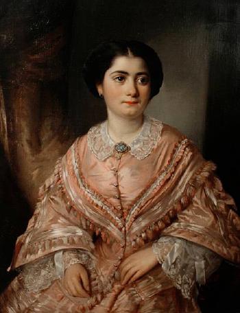 Portrait of a young woman, seated, wearing a pink dress  by 
																	Aristide Oeconomo