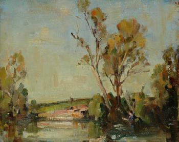 River landscape with cattle grazing by 
																	Norman Macgeorge