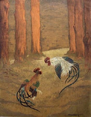 Deux coqs by 
																	Georges Victor Laurent Dantu