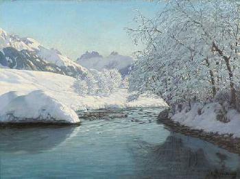 Verschneite Flusslandschaft by 
																	Karl Ahrweiler