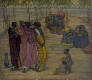 Afrikanische Frauen lauschen einem Musiker by 
																	Hermann Frobenius