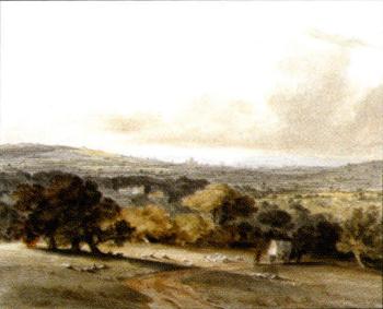 Carriages approaching Bromley Hill, London in the distance by 
																	Amelia Long Farnborough