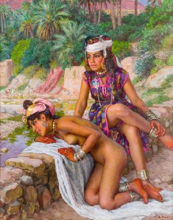 Jeunes baigneuses au bord de l'Oued by 
																	Etienne Alphonse Dinet