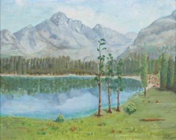 Landscape with mountains and lake by 
																	Dwight David Eisenhower