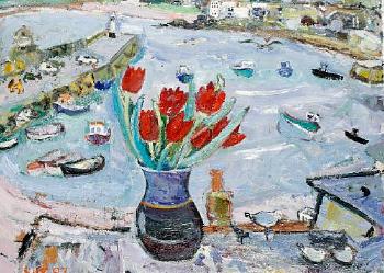 Spring Whirling, St Ives (Seagulls weathering the wind) by 
																	Linda Weir